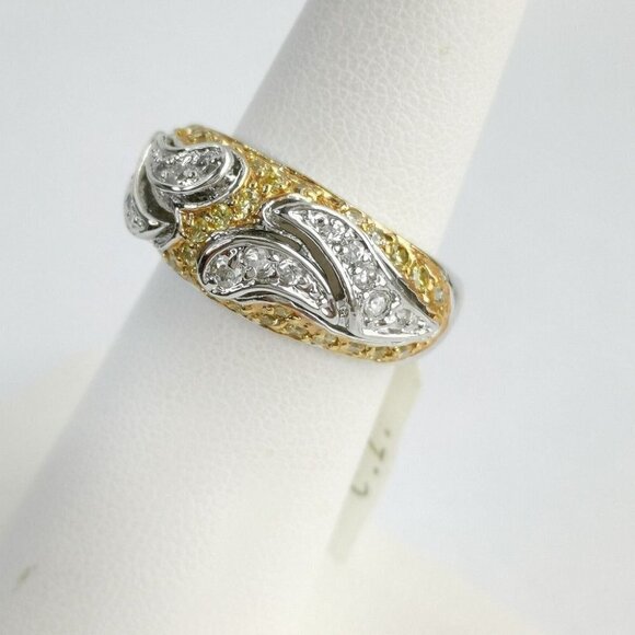 Nwt Two tone 14k yellow and white gold CZ band ring size 6 - Picture 3 of 9